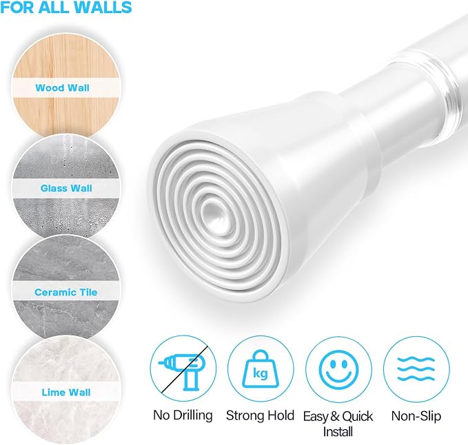 MEXAU 1Pack Spring Tension Curtain Rod 29-64 inch White Small Tension Rod | - Image 3