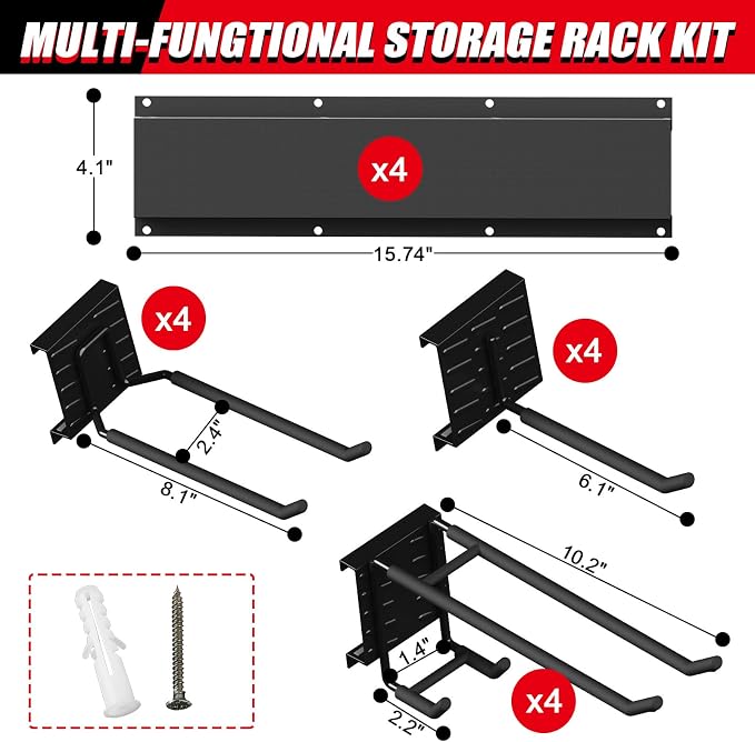 64 Inches Garage Organization, Wall Mount Garden Tool Organizer, 880lbs - Image 3