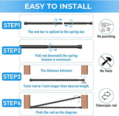 2 Pack Spring Loaded Tension Rod 48-59" Adjustable Curtain Rods No Drill - Image 8