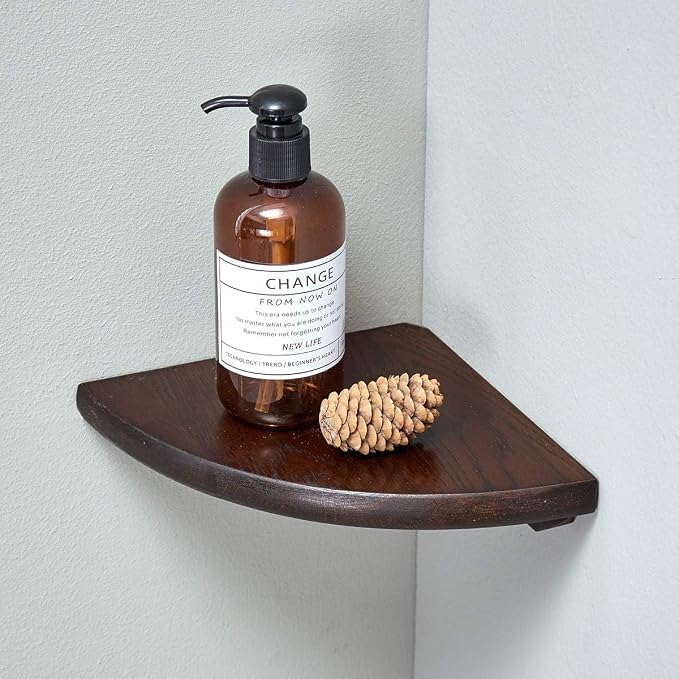 Corner Shelf, Solid Oak Wood Floating Corner Shelf Wall Mount Round End by Coamily