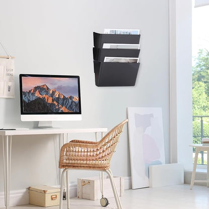 3 Pack Black Plastic Single Pocket Hanging File Organizer, Wall Mount Paper - Image 5