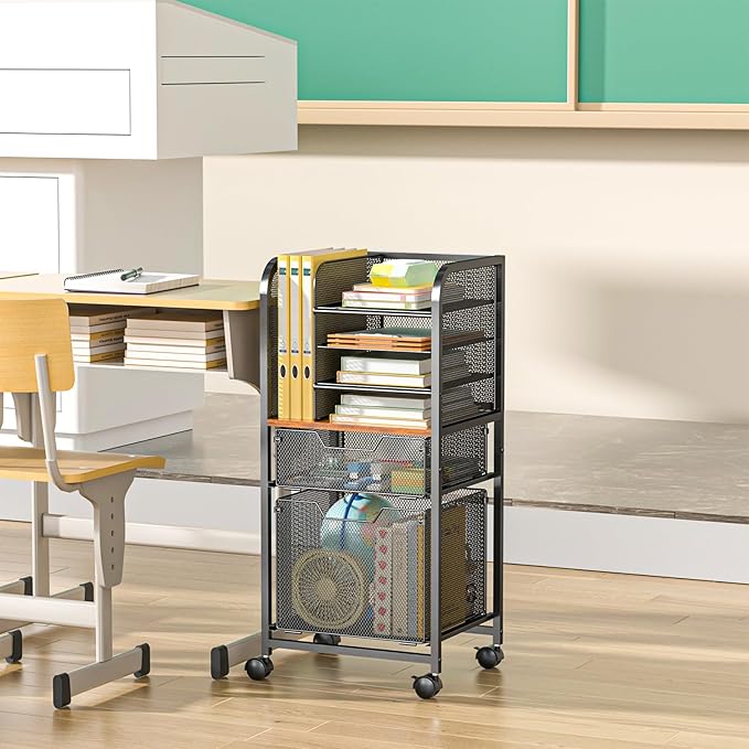 6-Tier Rolling File Cart with 2 Drawers, File Cabinet Organizer - Image 6