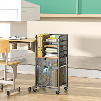 6-Tier Rolling File Cart with 2 Drawers, File Cabinet Organizer - Image 6