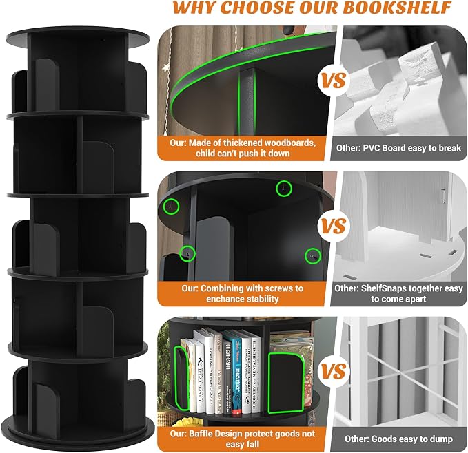 Aheaplus Rotating Bookshelf, 360 Display Wood Spinning Bookshelf Tower - Image 7