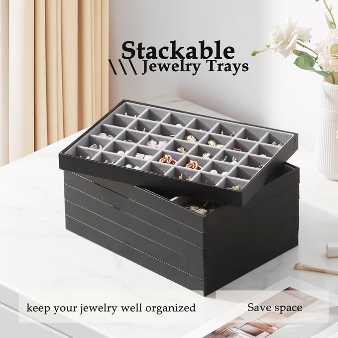 Large Jewelry Organizer Tray 2 Pack, Stackable Jewelry Storage Holder - Image 6