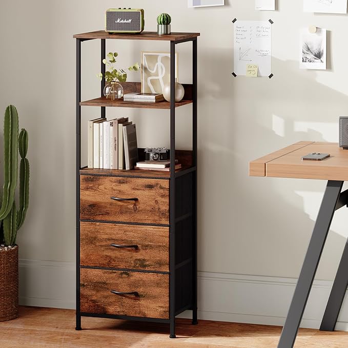 Somdot 3 Tier Bookshelf with Drawer, Tall Bookcase with Shelves, Bookshelf - Image 5