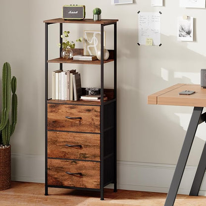 Somdot 3 Tier Bookshelf with Drawer, Tall Bookcase with Shelves, Bookshelf - Image 5