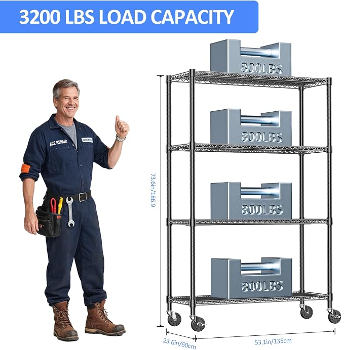 Wire Shelving Unit with Wheel, 53 inch Wide shelving - Image 3