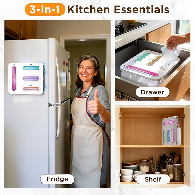 OUTXE Bag Organizer for Drawer + Fridge, Magnetic Kitchen Baggie Storage | - Image 2