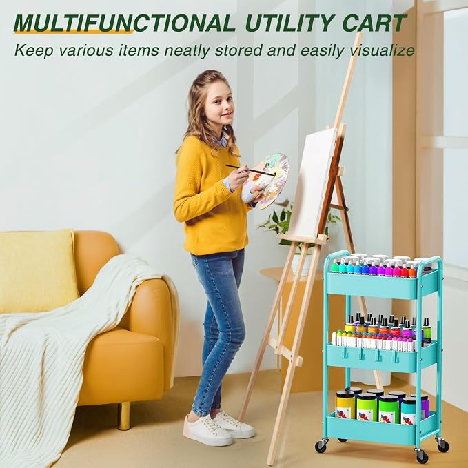 LEHOM 3 Tier Rolling Storage Cart, Metal Trolley Utility Cart - Image 7