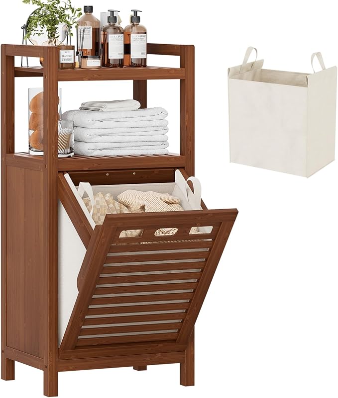 Homykic Tilt Out Laundry Hamper, 10 Gal Bamboo Laundry Storage Cabinet by Homykic