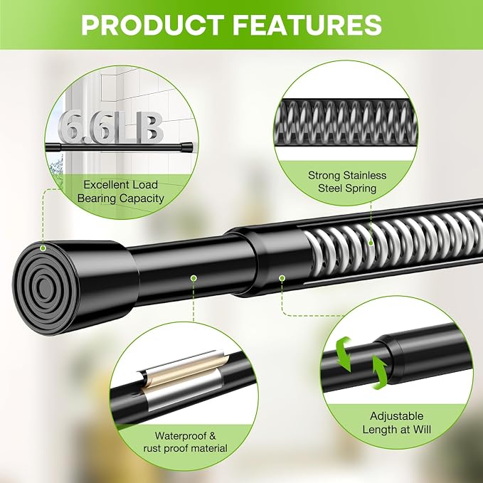 2 Pack Spring Tension Curtain Rod 17-41 Inch Black Tension Rod Extendable - Image 5