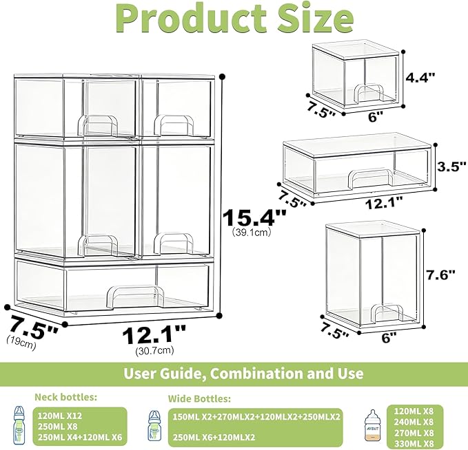 Bottle Storage Organizer Baby: Clear Stackable Storage Drawers, Acrylic Bottles - Image 2