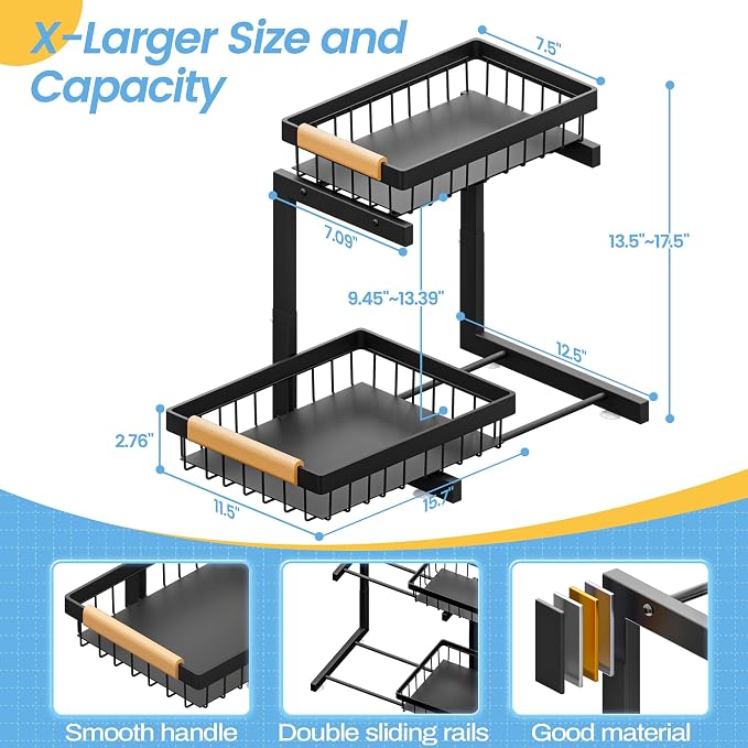 ADBIU Under Sink Organizer 2 Packs 2 Tier Expandable Height Under-Sink - Image 2