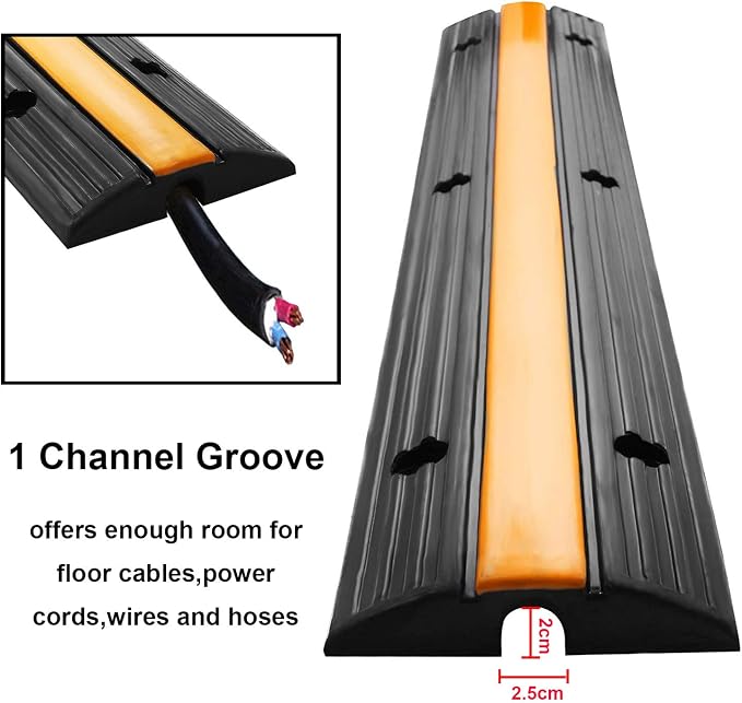 Reliancer 4 Pack 1-Channel Rubber Cable Protector Ramp Traffic Speed Bump - Image 3