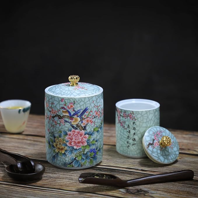 Enamel Ceramic Tea Caddy Tea Canister Tea Storage Container Tins Jar - Image 8