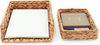 HAMOTOPI Desk Organizer Letter Tray Set of 2, Woven Water Hyacinth Tabletop - Image 8