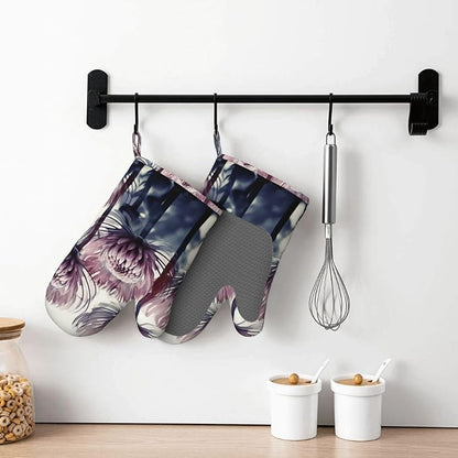 Flowers Print Oven Mitts Set of 2, Heat Resistant Silicone Oven Mittens Gloves - Image 7