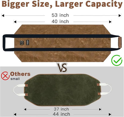 AMAGABELI GARDEN & HOME Firewood Carrier Waxed Canvas Firewood Bag Heavy Duty - Image 2