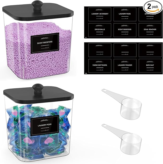 2 Pack Clear Laundry Pods Container, Plastic Square Laundry Room Organization by COAZEX