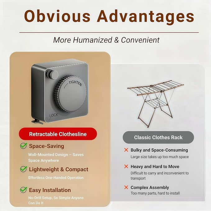 Retractable Clothesline Indoor & Outdoor – 16.8 Ft Non-Sagging Heavy-Duty - Image 3