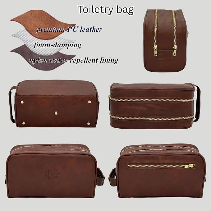Dopp Gift Large Travel Toiletry Bag Premium Quality PU Leather Two compartments - Image 5