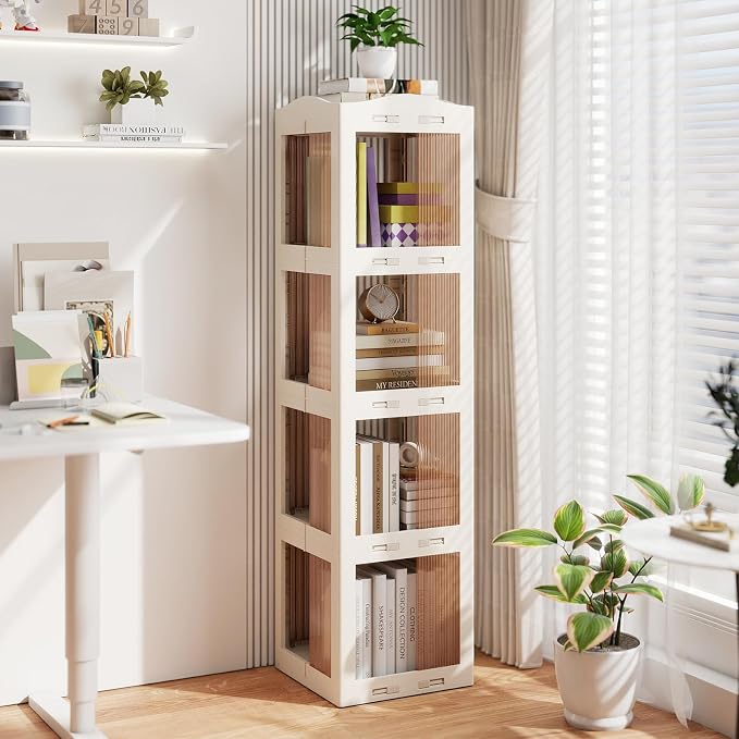 Giantex Foldable Rotating Bookshelf, 4-Tier Spinning Bookcase w/Swivel Base - Image 9
