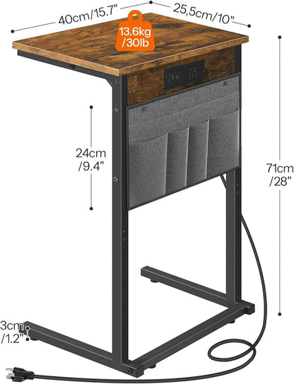 HOOBRO C Shaped End Table with Charging Station, Sofa Arm Tray Table with - Image 3