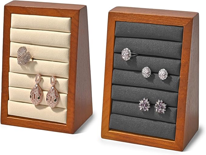 Oirlv Solid Wood Ring Tray Display Stand Slotted Jewelry Ring Showcase Display - Image 4