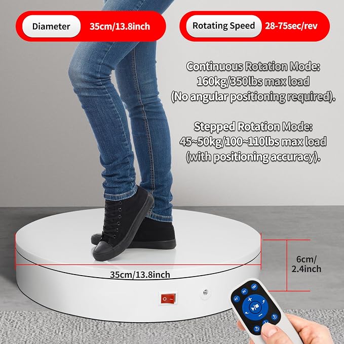 13.8Inch/35cm Remote 360 Rotating Platform, 400lbs Capacity Electric Motorized - Image 7