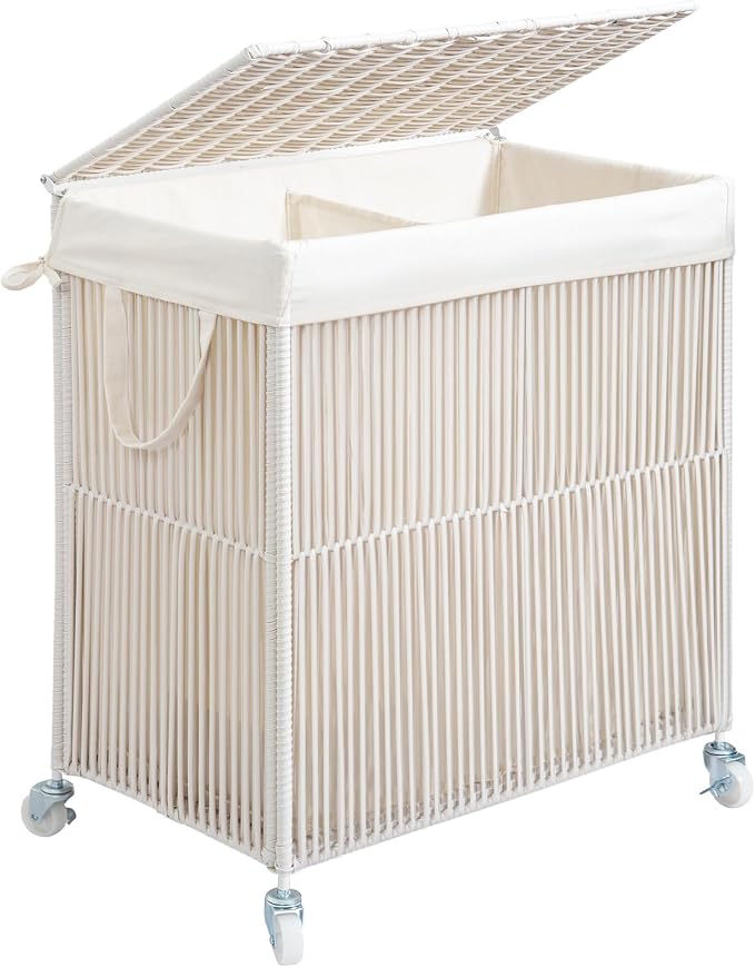 WOWLIVE Laundry Hamper with Wheels, Handwoven Rolling Laundry Basket with Lid by WOWLIVE
