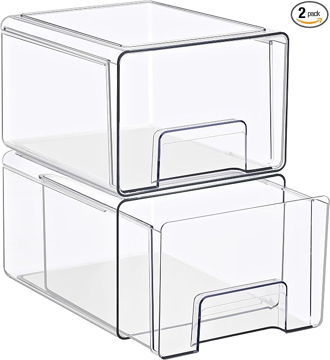 Sorbus Large Clear Stackable Storage Drawers – 2-Pack Plastic Organizer Bins by Sorbus