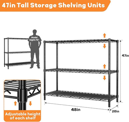 Storage Shelves Heavy Duty, 3-Tier Adjustable Metal Industrial Utility Shelf - Image 2