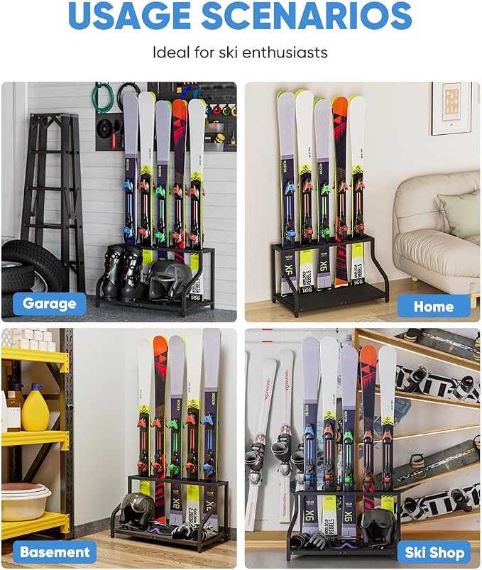 Ski Storage Rack for Garage — Freestanding Ski Holder for 5 Pair Skis, Indoor - Image 7