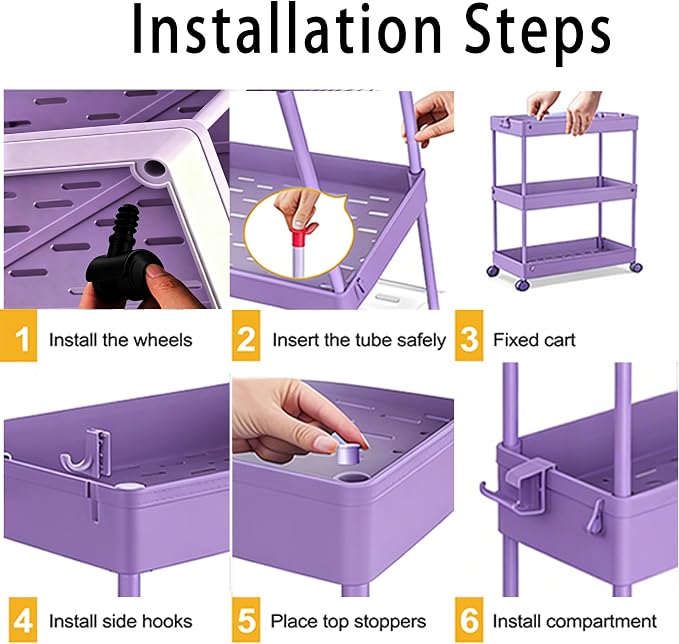SPACELEAD Slim Storage Cart 3 Tier, Bathroom Organizer Rolling Utility - Image 4