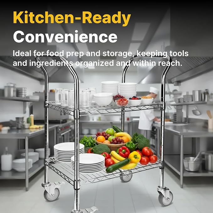 Northsky 2-Shelf Wire Utility Cart on Wheels, Chrome Finish Rolling Metal - Image 9