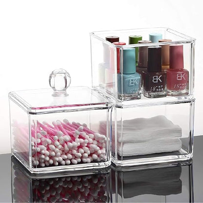 Stackable Square Acrylic Cotton Ball Holder Q-tip Holder Bathroom Swab Dispenser - Image 5