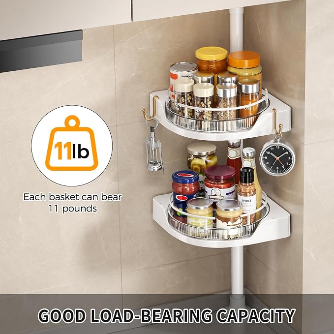Standing Spice Rack Organizer, Counter Corner Double Tier Lazy Susan, Height - Image 6