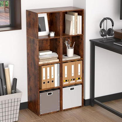 Cube Storage Organizer, 4 Cube Retro Bookshelf, Freestanding 4 Tier Open Shelf - Image 2