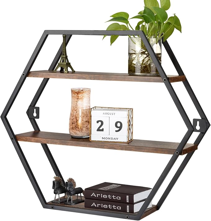 Hexagon Shelves for Wall, Decorative Hexagon Floating Shelves | Geometric Wall by BCOZLUX