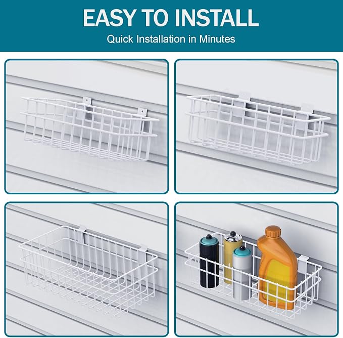 4 Pack Large Slatwall Baskets Set, Ventilated Metal Hanging Storage Slat Wall - Image 6
