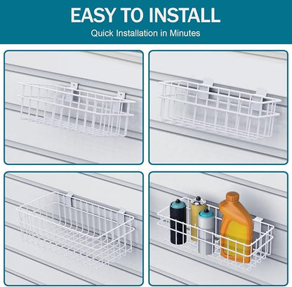 4 Pack Large Slatwall Baskets Set, Ventilated Metal Hanging Storage Slat Wall - Image 6