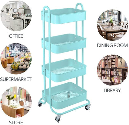 Melody House 4-Tier Metal Mesh Utility Rolling Cart Storage Organizer Shelf Rack - Image 4