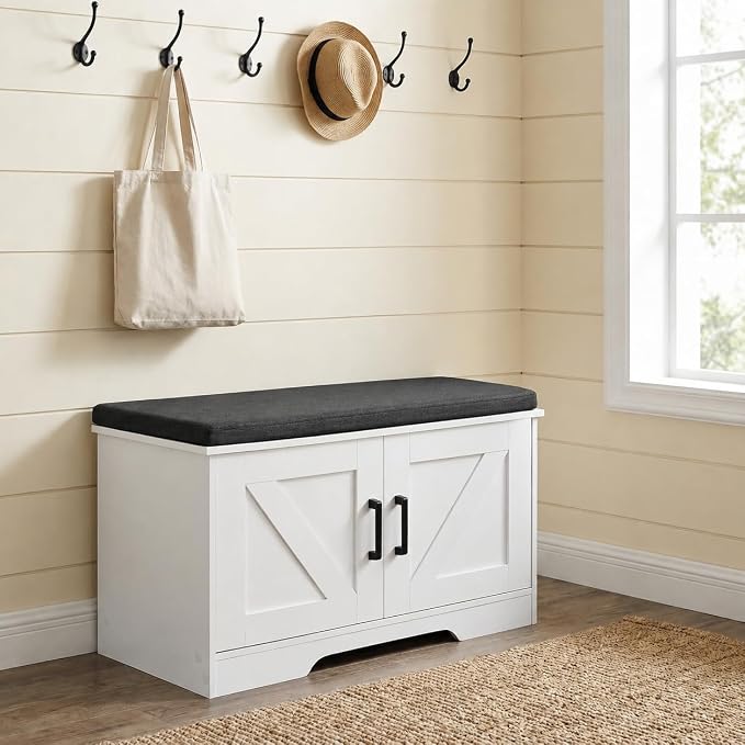 HOMSHO Farmhouse Shoe Storage Bench - Image 4