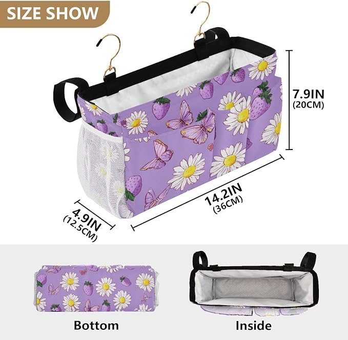 Purple Cute Daisy Butterflies Strawberry Bedside Caddy - Image 4