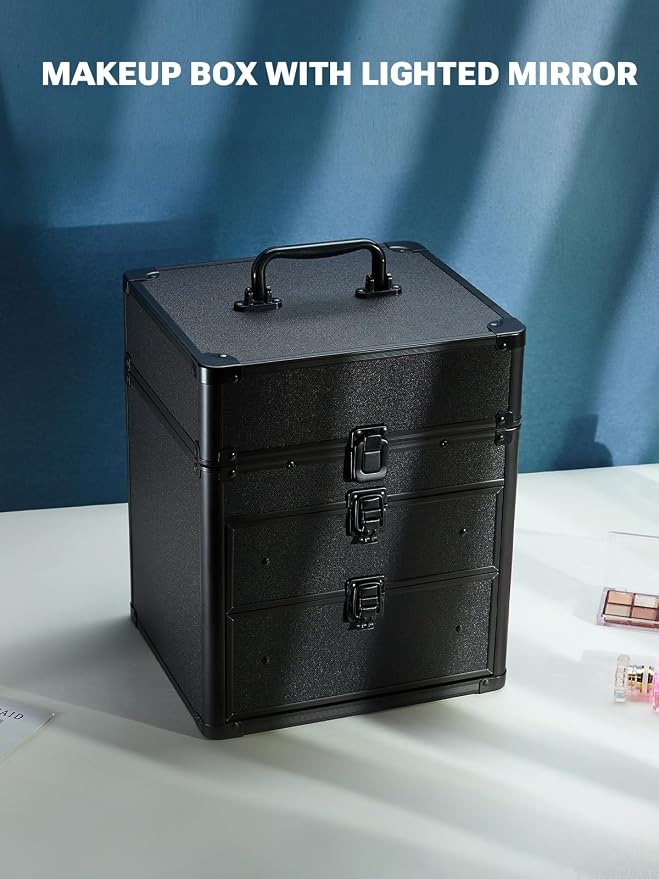 Qislee Makeup Box with Double Drawers and Four Trays, A Detachable Lighted - Image 7