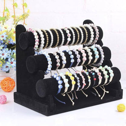 Wudygirl Bracelet Holder Velvet 3 Tier Jewelry Display Stand Storage Watch - Image 3