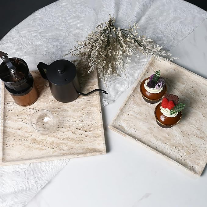 Natural Beige Travertine Marble Luxury Tray, - Image 4