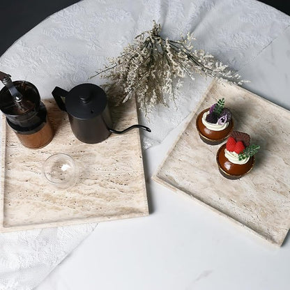 Natural Beige Travertine Marble Luxury Tray, - Image 4