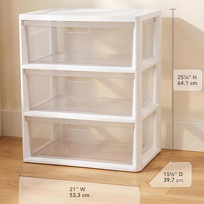 Wide 3 Drawer Storage Organizer Tower, Plastic Dresser - Image 2